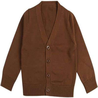 1-7T Little Boys Girls Cotton Knit Sweater V Neck Long Sleeve Cardigan Solid Button Sweaters Outwear School Uniforms (Chocolate,4-5T,4 Years,5 Years)