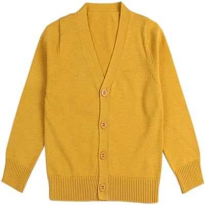 1-7T Little Boys Girls Cotton Knit Sweater V Neck Long Sleeve Cardigan Solid Button Sweaters Outwear School Uniforms (Yellow,12-18 Months,12 Months,18 Months)