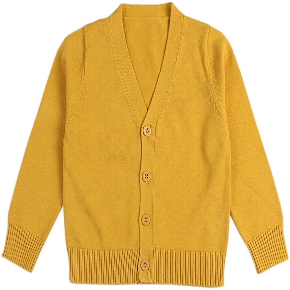 1-7T Little Boys Girls Cotton Knit Sweater V Neck Long Sleeve Cardigan Solid Button Sweaters Outwear School Uniforms (Yellow,12-18 Months,12 Months,18 Months)