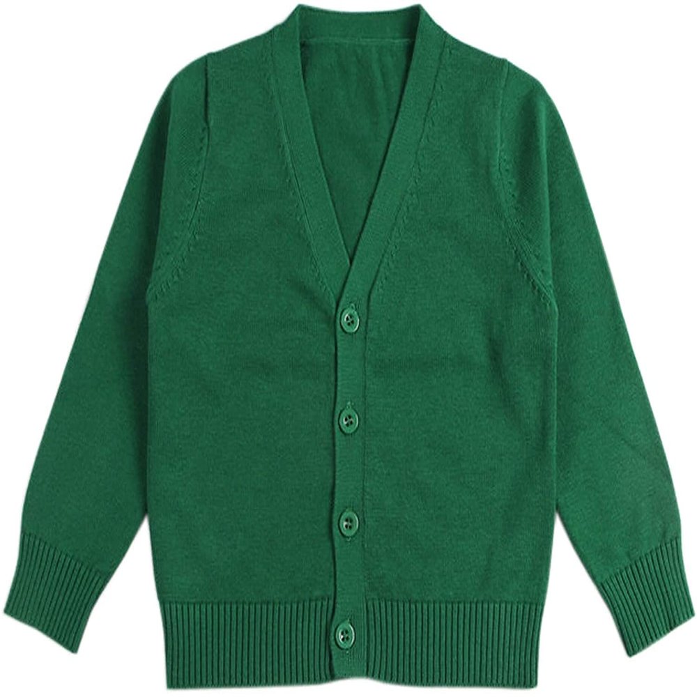 1-7T Little Boys Girls Cotton Knit Sweater V Neck Long Sleeve Cardigan Solid Button Sweaters Outwear School Uniforms (Green,5-6T,5 Years,6 Years)