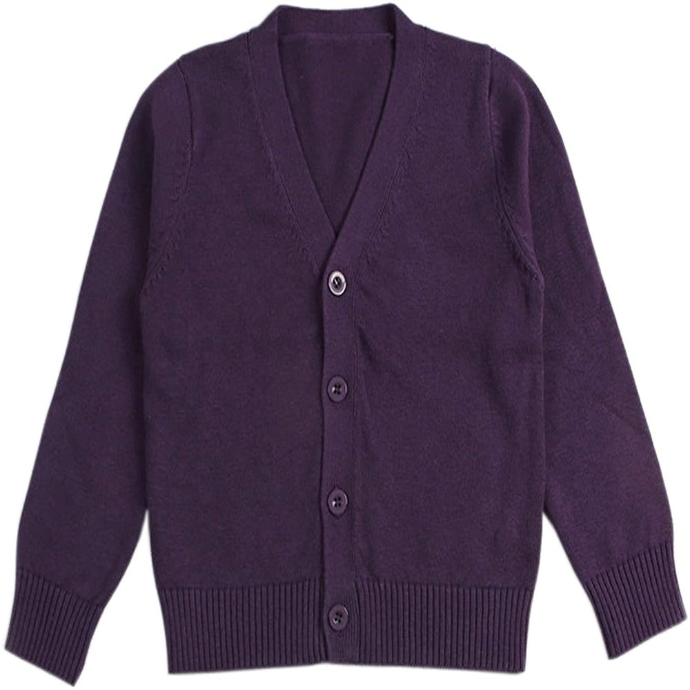 1-7T Little Boys Girls Cotton Knit Sweater V Neck Long Sleeve Cardigan Solid Button Sweaters Outwear School Uniforms (Purple,5-6T,5 Years,6 Years)