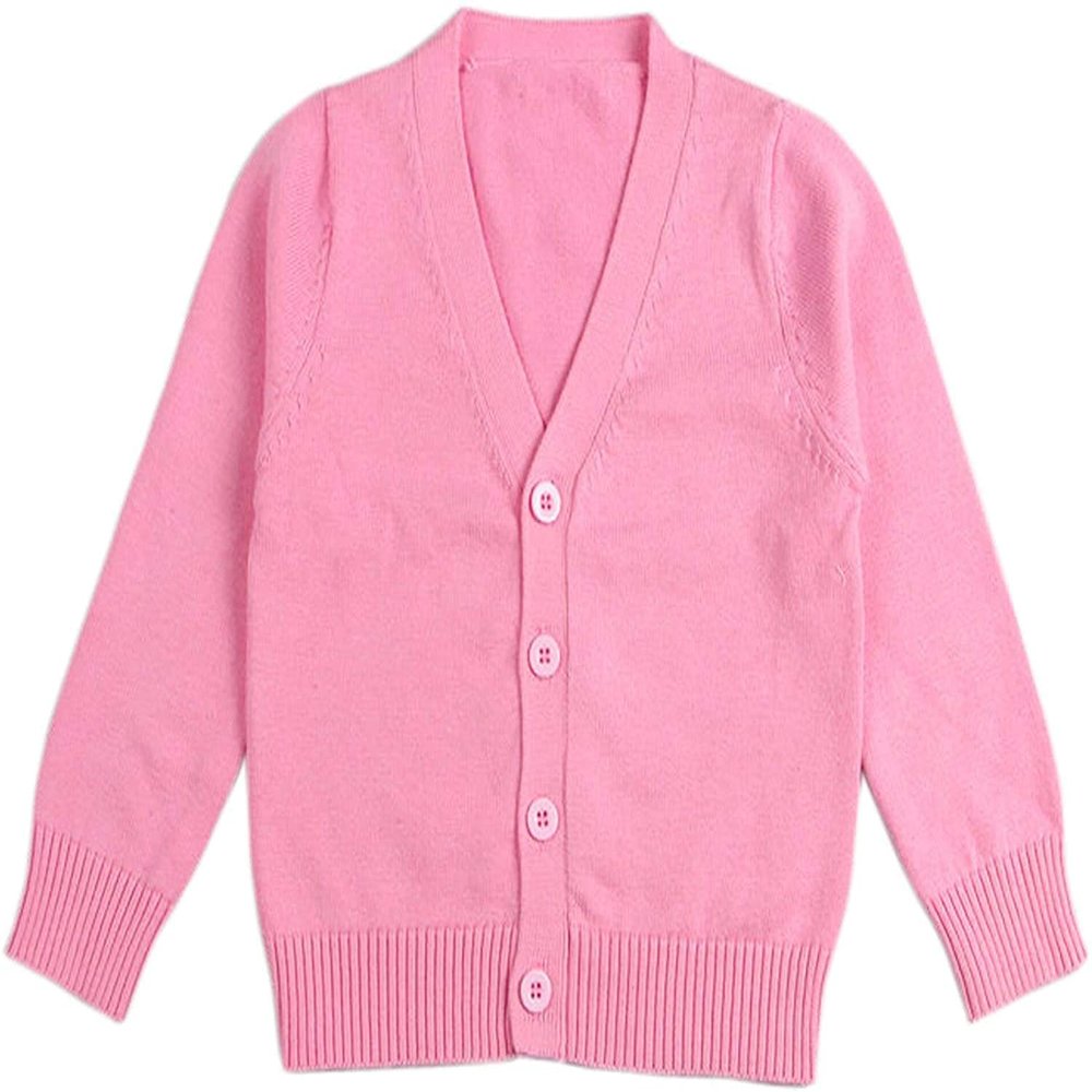 1-7T Little Boys Girls Cotton Knit Sweater V Neck Long Sleeve Cardigan Solid Button Sweaters Outwear School Uniforms (Pink,4-5T,4 Years,5 Years)