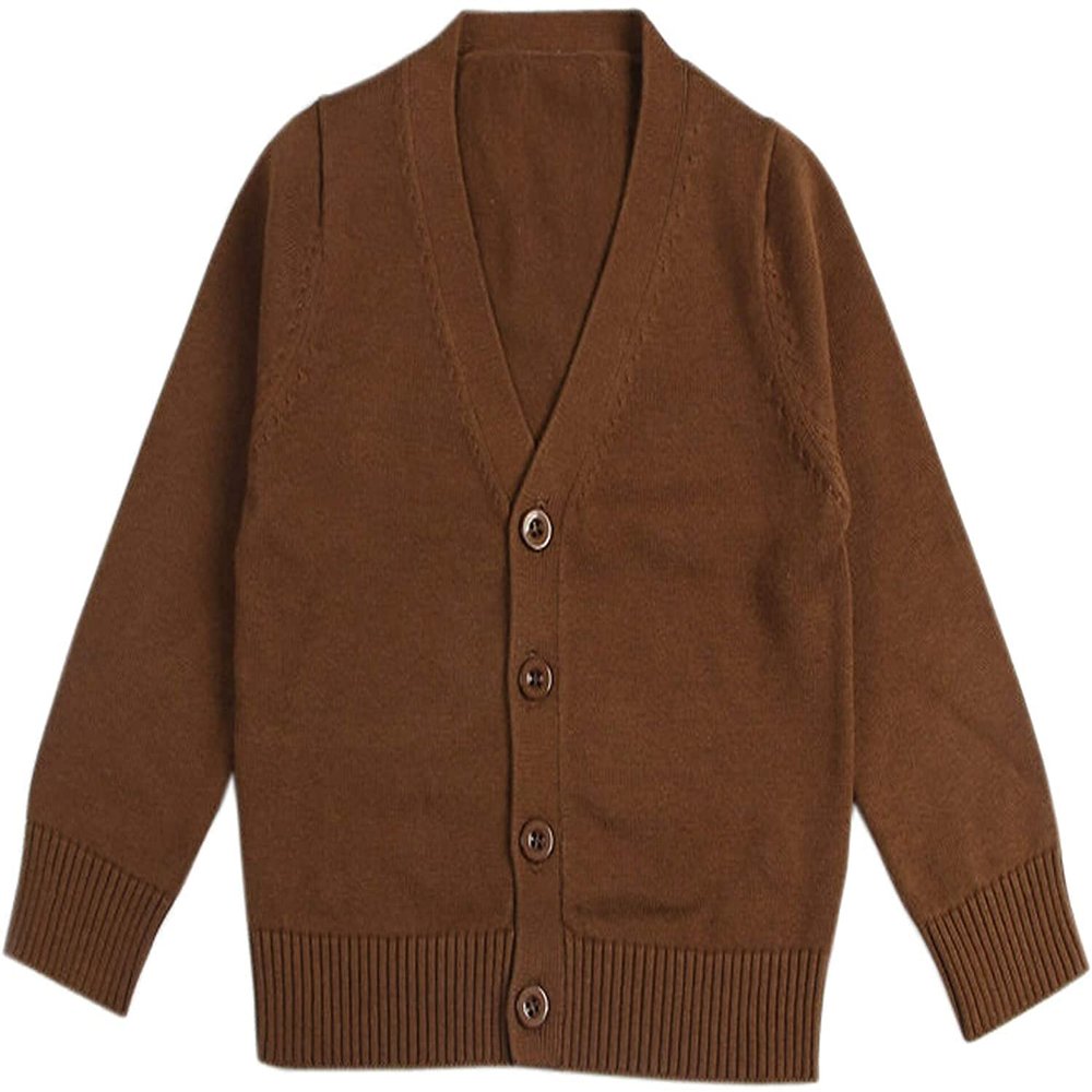 1-7T Little Boys Girls Cotton Knit Sweater V Neck Long Sleeve Cardigan Solid Button Sweaters Outwear School Uniforms (Chocolate,5-6T,5 Years,6 Years)