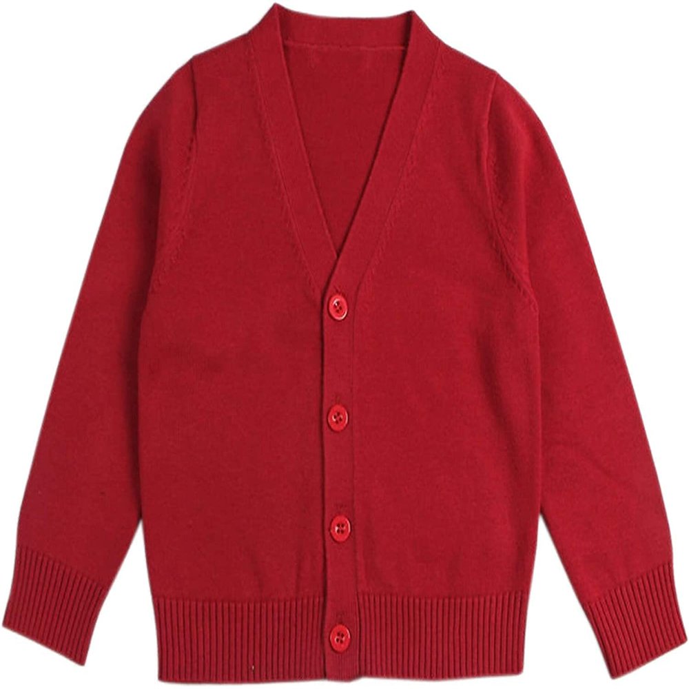 1-7T Little Boys Girls Cotton Knit Sweater V Neck Long Sleeve Cardigan Solid Button Sweaters Outwear School Uniforms (Red,3-4T,3 Years,4 Years)