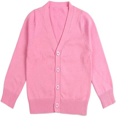 1-7T Little Boys Girls Cotton Knit Sweater V Neck Long Sleeve Cardigan Solid Button Sweaters Outwear School Uniforms (Pink,5-6T,5 Years,6 Years)