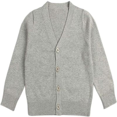 1-7T Little Boys Girls Cotton Knit Sweater V Neck Long Sleeve Cardigan Solid Button Sweaters Outwear School Uniforms (Gray,4-5T,4 Years,5 Years)