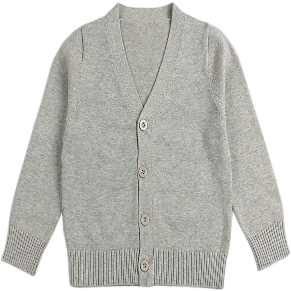 1-7T Little Boys Girls Cotton Knit Sweater V Neck Long Sleeve Cardigan Solid Button Sweaters Outwear School Uniforms (Gray,4-5T,4 Years,5 Years)