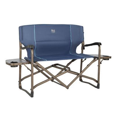 Timber Ridge Double Camping Chair Foldable Loveseat Directors Chairs, Oversized Double Folding Camping Chairs with 2 Side Tables, 2 Person Lawn Chair, Heavy Duty Support 600 LBS for Outdoor, Blue