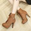 Bcshiye Women Autumn Round Toe Lace Up Ankle Knight Boots Platform Chunky High Heels Mid Calf Ankle Booties view 2