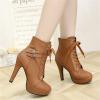 Bcshiye Women Autumn Round Toe Lace Up Ankle Knight Boots Platform Chunky High Heels Mid Calf Ankle Booties view 3