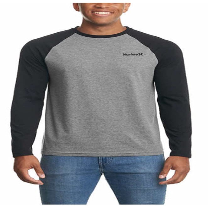 Hurley Men's Still Raglan (Gray/Black, Small)