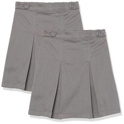 Amazon Essentials Girls' Pleated Uniform Skorts with Built-in Shorts, Pull-on, Stretchy, Pack of 2, Grey, X-Large
