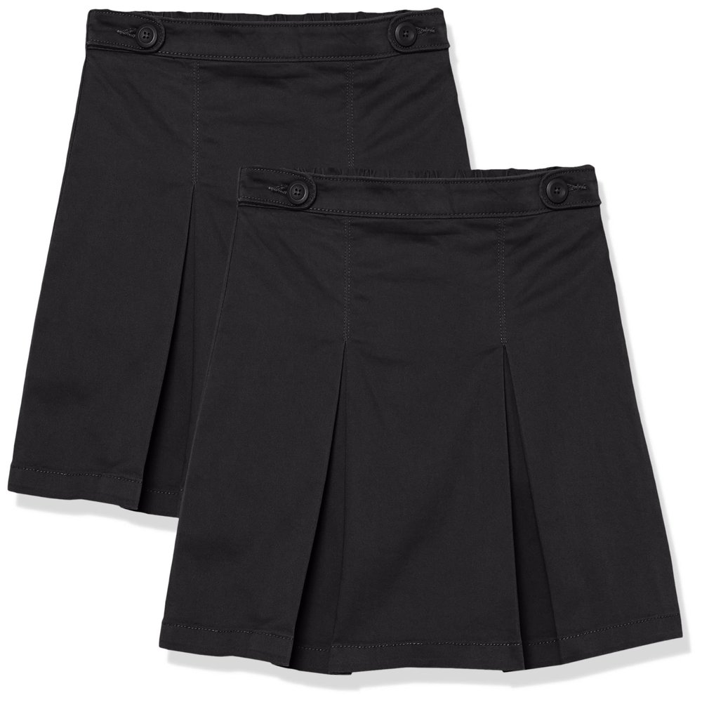 Amazon Essentials Girls' Pleated Pull-on Uniform Scooter Skirts, Pack of 2, Black, Large