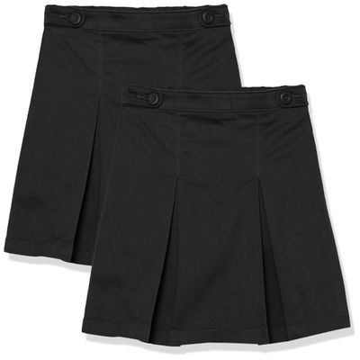 Amazon Essentials Girls' Pleated Pull-on Uniform Scooter Skirts, Pack of 2, Black, Large Slim