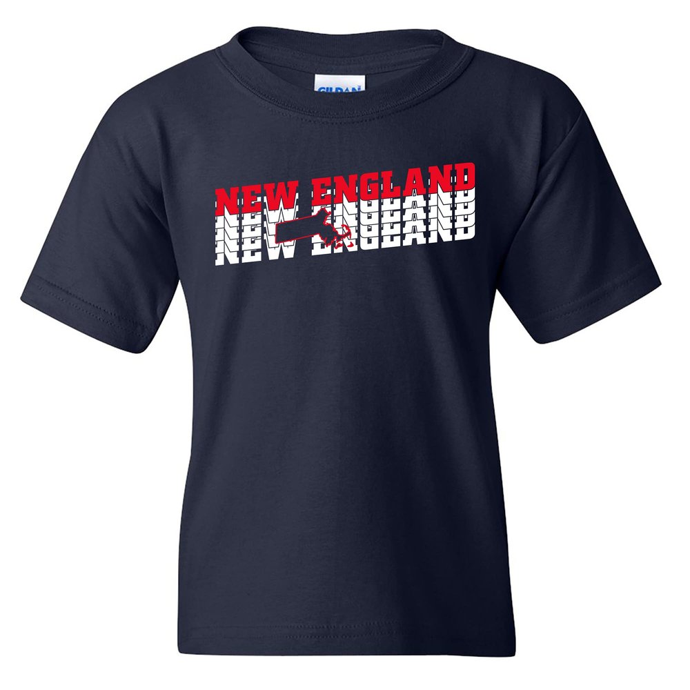 UGP Campus Apparel New England Retro Repeat - Hometown Pride Youth T Shirt - Small - Navy