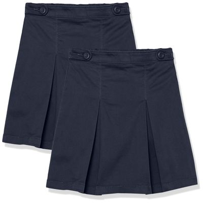 Amazon Essentials Girls' Pleated Pull-on Uniform Scooter Skirts, Pack of 2, Navy, X-Large Slim