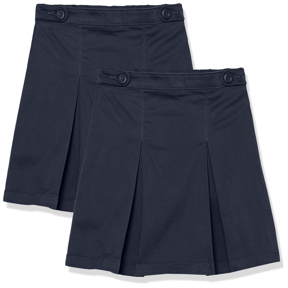 Amazon Essentials Girls' Pleated Pull-on Uniform Scooter Skirts, Pack of 2, Navy, X-Large Slim