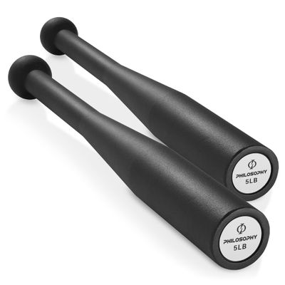 Philosophy Gym 5 LB Indian Clubs Pair- Weighted Steel Exercise Club Bells Set, Arm Strength Trainer, 10 LB Total