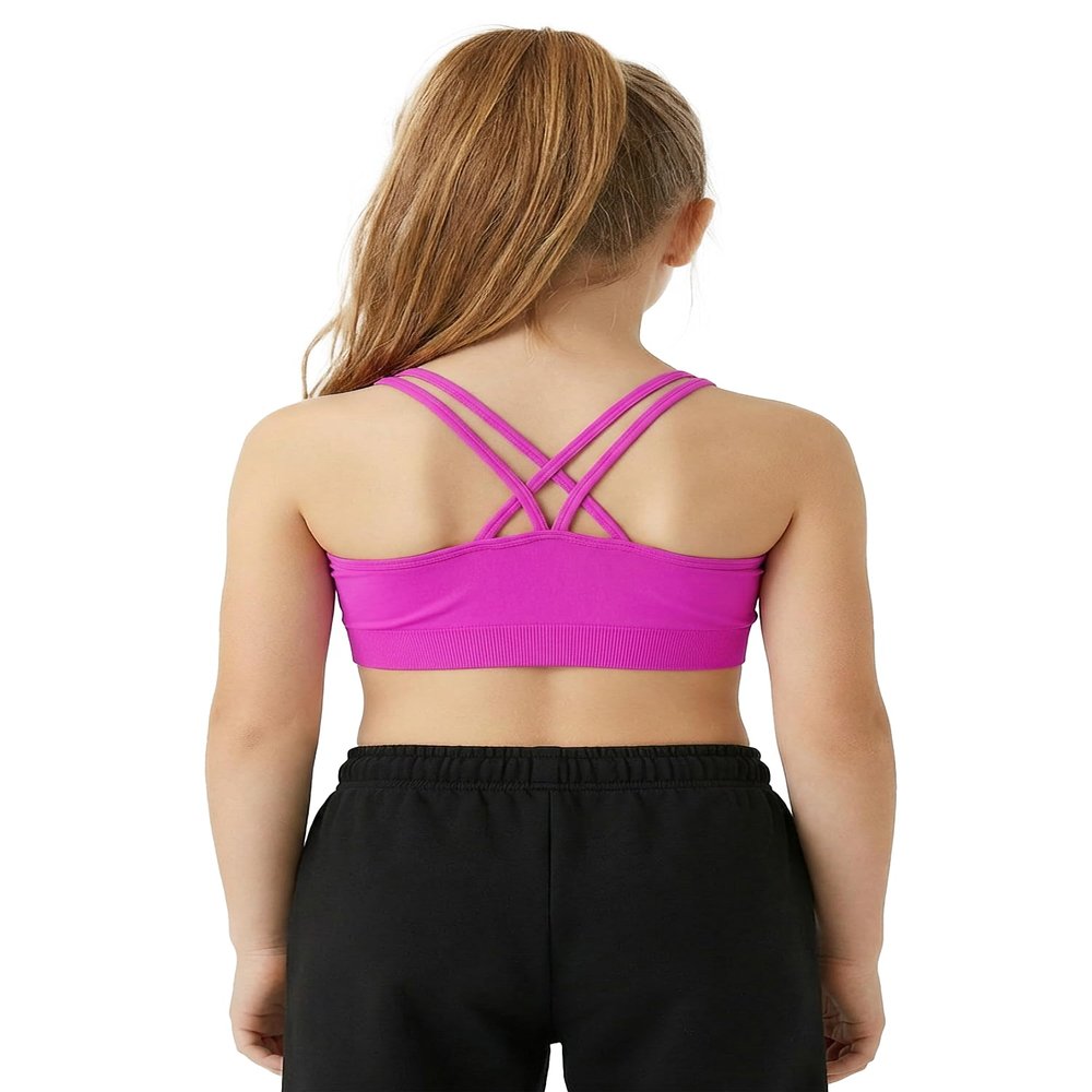 Kurve Girls Seamless Strappy Back Stretchy Crop Undershirt Bra, Made in USA, Neon Fuschia-57 Age 9-14