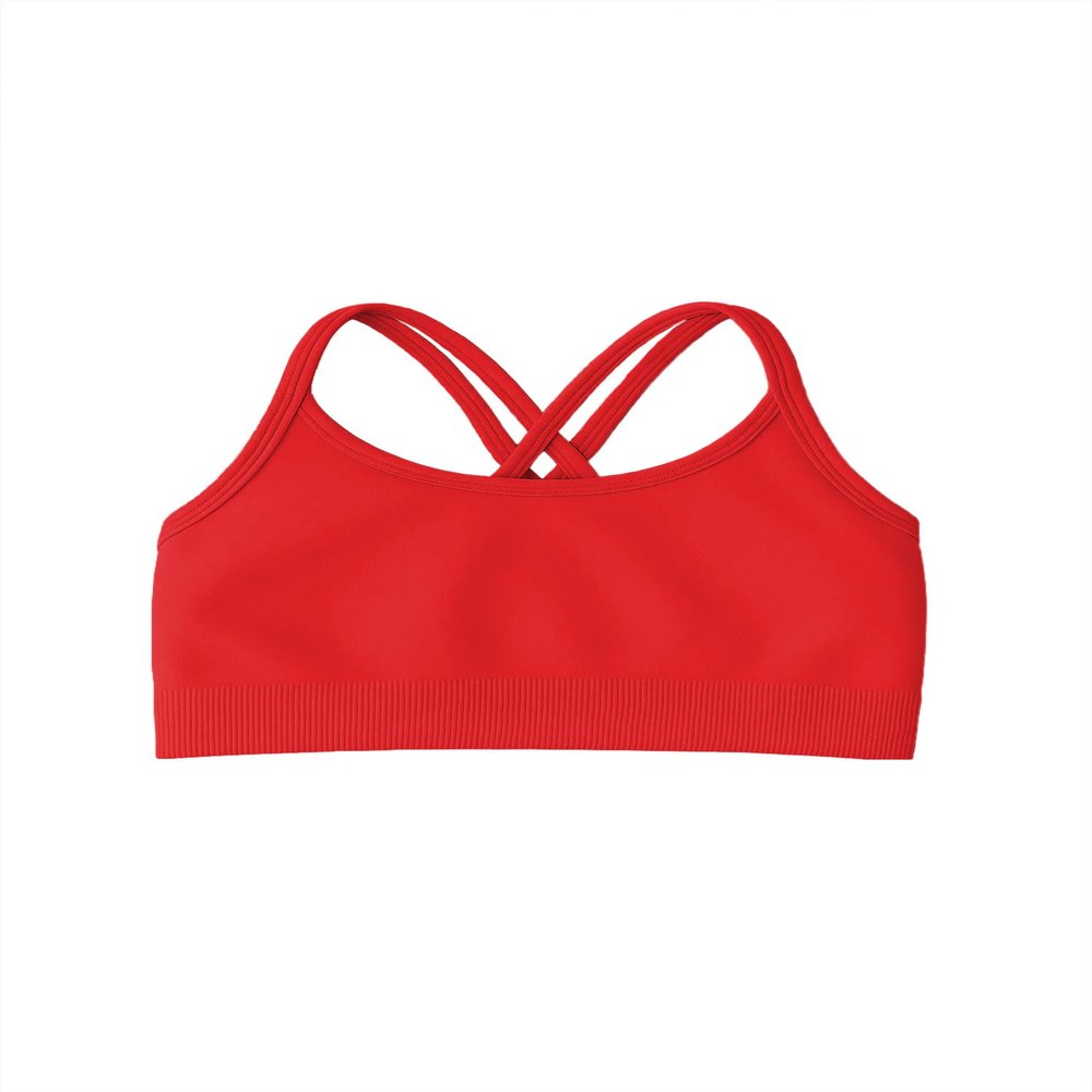 Kurve Girls Seamless Strappy Back Stretchy Crop Undershirt Bra, Made in USA, Red-57 Age 9-14