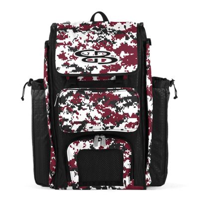 Boombah Catchers Superpack Bat Bag Digital Camo Black/Cardinal - 23-1/2" x 13-1/2" x 9-1/2" - Multiple Colors - Holds 4 Bats - Backpack Version (no Wheels)