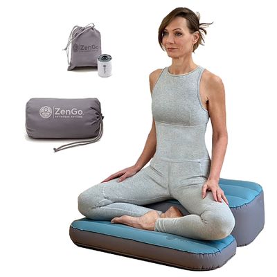 ZENGO Modern Comfort Inflatable Meditation and Yoga Cushion Set Seat (Zafu) + Mat (Zabuton) Yoga Bolsters - Two Sizes Includes Multi-Use Inflator  Indoor and Outdoor UseLow Seat [3.5-7]