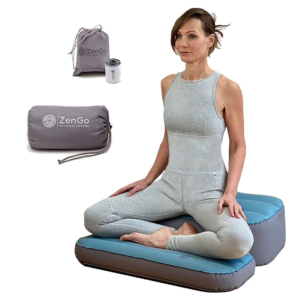 ZENGO Modern Comfort Inflatable Meditation and Yoga Cushion Set Seat (Zafu) + Mat (Zabuton) Yoga Bolsters - Two Sizes Includes Multi-Use Inflator  Indoor and Outdoor UseLow Seat [3.5-7]