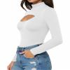 ALGALAROUND Short Long Sleeve Shirts for Women Basic Mock Turtle Neck Cut Out Tops Going Out T-Shirt Tee view 2