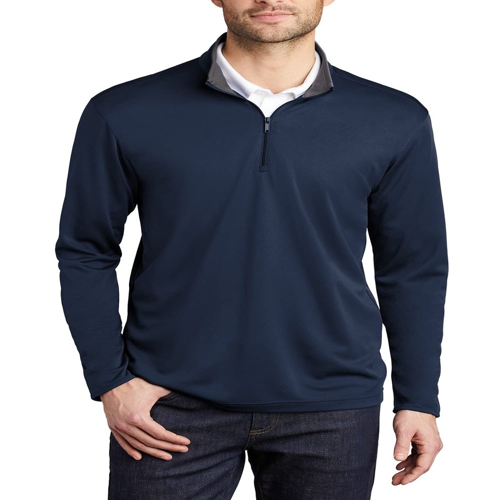 JustBlanks Mens Silk Touch Long Sleeves Performance Quarter-Zip Pullover - Navy/Steel Grey - XL