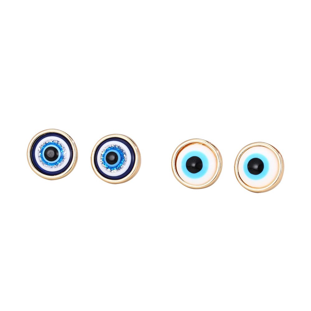 2 Pairs Lucky Evil Eye Stud Earrings Set Blue Round Protection Kabbalah Amulet Turkish Retro Religious Jewelry for Women