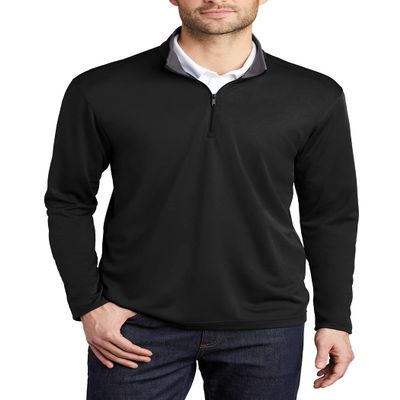 JustBlanks Mens Silk Touch Long Sleeves Performance Quarter-Zip Pullover - Black/Steel Grey - M