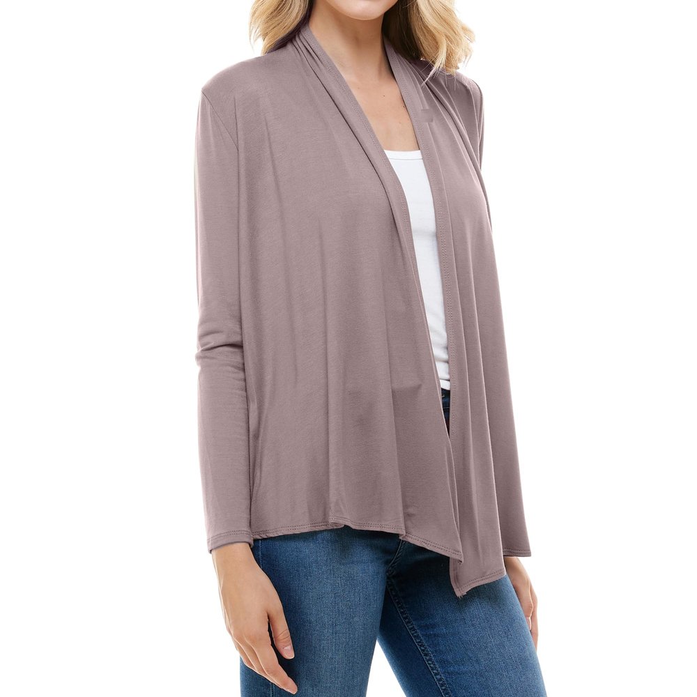 Azules Long Sleeve Open Front Cardigan for Women  Lightweight Rayon Sweater, Soft Flowy Layer for Casual or Dressy Outfits Plus Size 1X Mocha