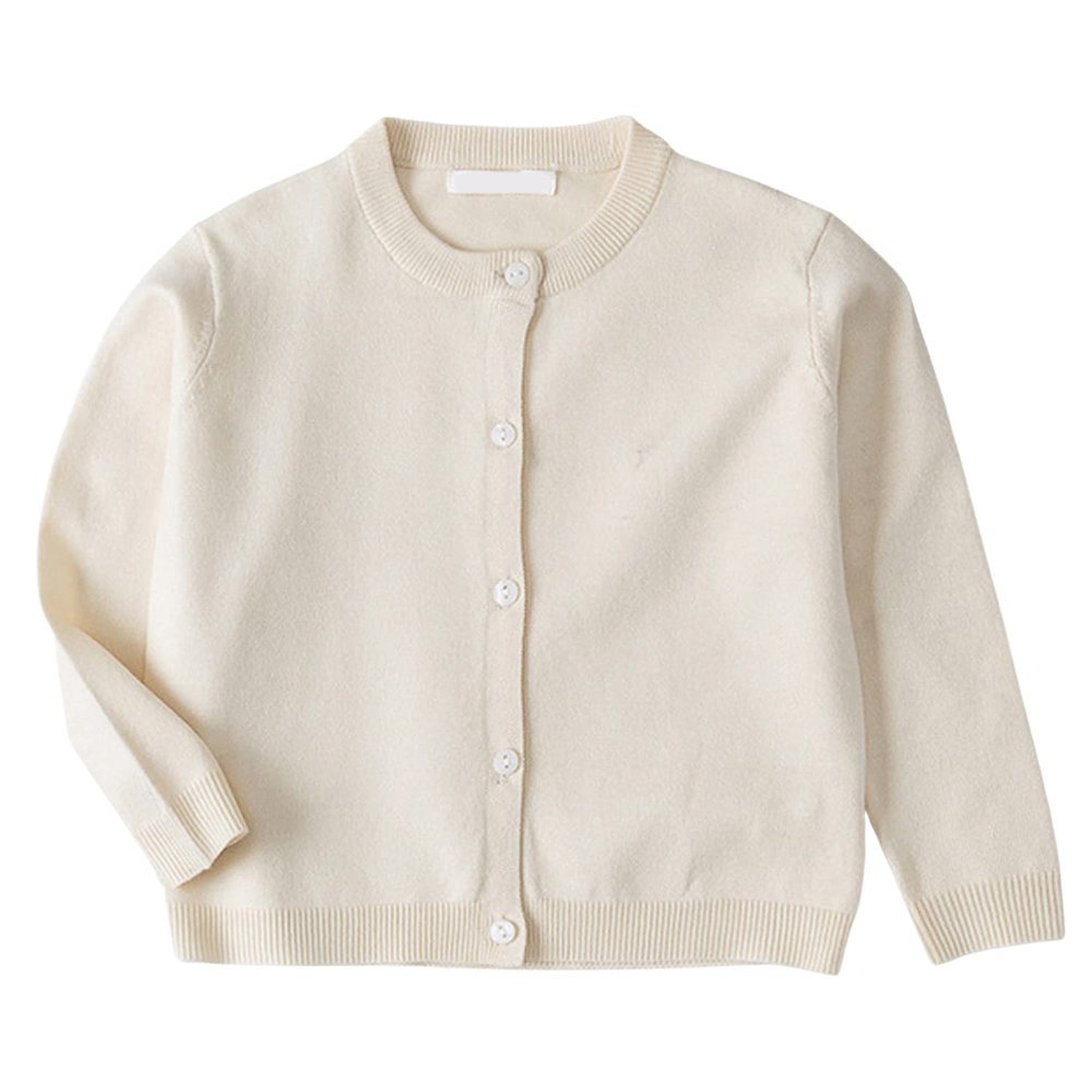 1-7T Little Boys Girls Cute Button-Down Cardigan Sweater Crew Neck Cardigan Coat Toddler Cotton School Knit Sweater (Beige,6-7T,6 Years,7 Years)