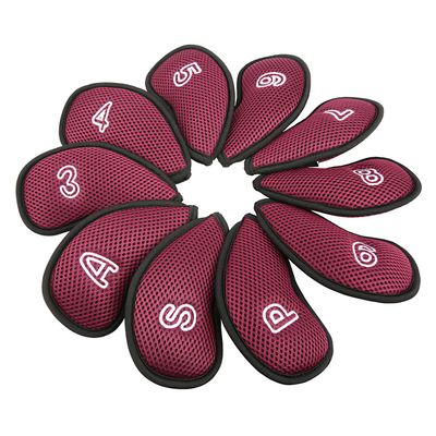 10Pcs/Pack New Meshy Golf Iron Covers Set Golf Club Head Cover Fit Most Irons (Wine Red)