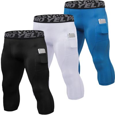 3 Pack Men's Compression Pants 3/4 Workout Dry-fit Baselayers Underwear Sport Tights Running Athletic Leggings Capris
