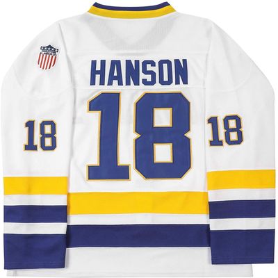 Youth Hanson Brothers #18 Steve Charlestown Chiefs Slap Shot White Moive Hockey Jersey Stitched Letters and Numbers S-L