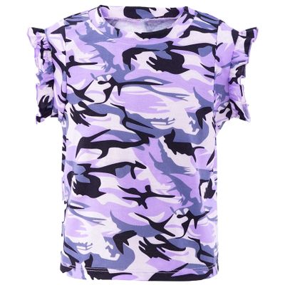 easyforever Kids Girls Dance T-Shirts Camouflage Ruffled Sleeveless Tanks Top Summer Casual Clothes Outfits Purple Camouflage 4