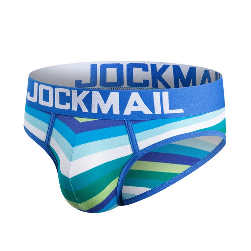 JOCKMAIL Men Briefs Cotton Mens Underwear Briefs Low Waist Rainbow Men Underwear (Medium, Blue)