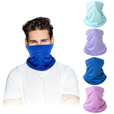 COOLZU 4 Pack Neck Gaiter Face Mask : Balaclava Mask & Bandana Headband for Men Women (Sky Blue&blue&Light purple&Purplish red)