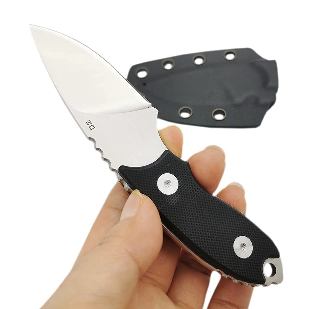 PUWANGDA Mini Small Fixed Blade Knife D2 steel Blade G10 Antiskid handle with Tactical Knife Sheath or Hang a necklace Outdoor camping EDC tools