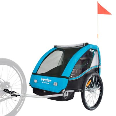 Veelar Sports Bike Trailer Double Seat for 1 or 2 Toddlers, Kids, Child Bicycle Carrier (Blue)