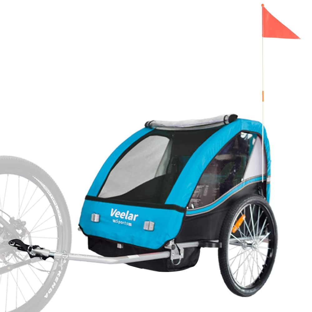 Veelar Sports Bike Trailer Double Seat for 1 or 2 Toddlers, Kids, Child Bicycle Carrier (Blue)