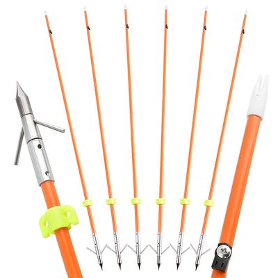 ZSHJGJR Archery Bow Fishing 32" Fish Hunting Arrows Solid Fiberglass Shaft Arrows for All Bows with Safety Slides Broadheads (12PCS)
