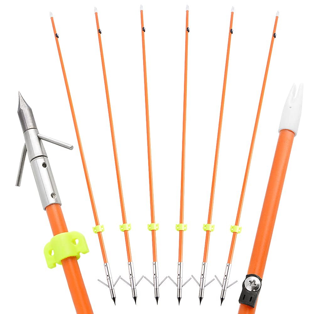 ZSHJGJR Archery Bow Fishing 32" Fish Hunting Arrows Solid Fiberglass Shaft Arrows for All Bows with Safety Slides Broadheads (12PCS)