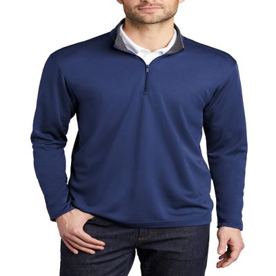JustBlanks Mens Silk Touch Long Sleeves Performance Quarter-Zip Pullover - Royal/Steel Grey - 2XL