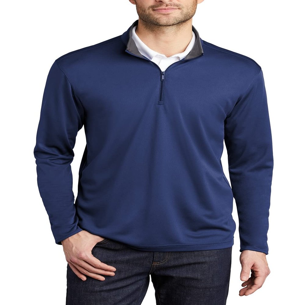 JustBlanks Mens Silk Touch Long Sleeves Performance Quarter-Zip Pullover - Royal/Steel Grey - 2XL
