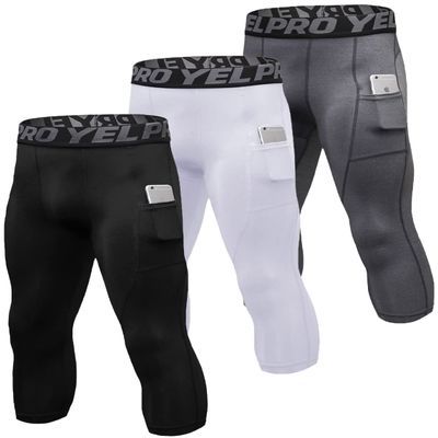 3 Pack Men's Compression Pants 3/4 Workout Dry-fit Baselayers Underwear Sport Tights Running Athletic Leggings Capris