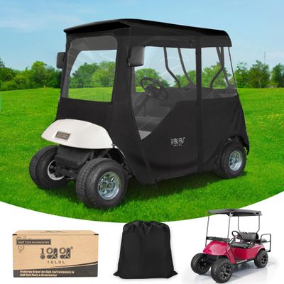10L0L Golf Cart Driving Enclosure 2 Passenger for EZGO TXT/RXV 2 Door with Heavy Duty Zipper, 600D Golf Cart Rain Cover Driving Covers with Roll-up Windshield, 4-Sided Clear Window