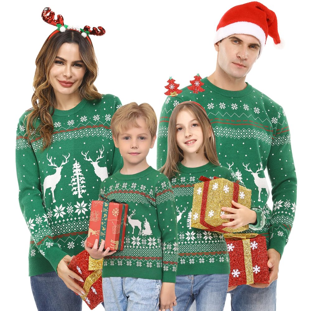 Aiboria Women's Matching Family Ugly Christmas Reindeer Snowflakes Pullover Sweater