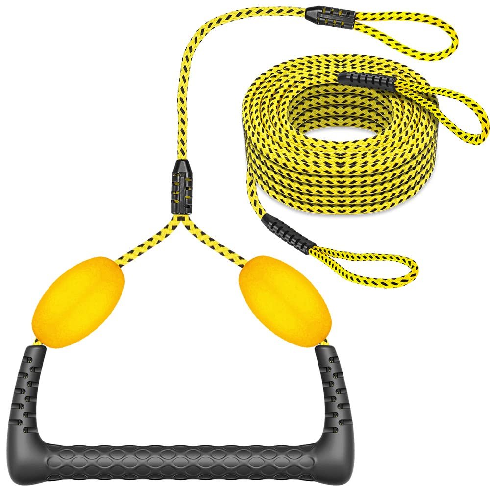 SELEWARE Water Ski Rope with Soft Rubber Handle, 2 Floats, 2 Sections - Boat Tow for Waterboard, Towable Tube - 4000 lbs Capacity, 75 ft